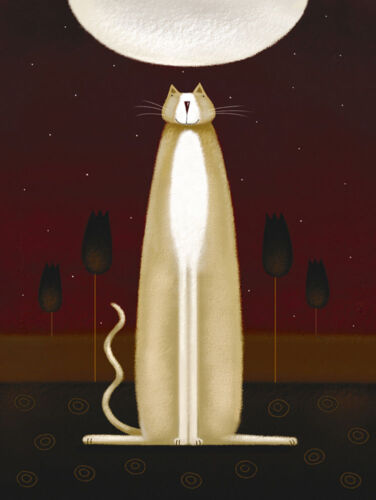 Feline And Four Tulips Art Print - HalfMoonMusic