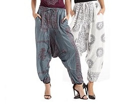 Women's Om Print Rayon Harem Pants - HalfMoonMusic