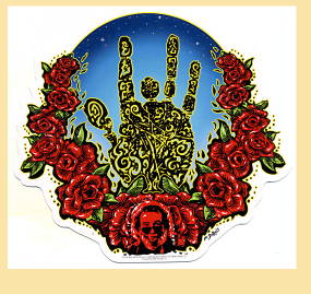 Jerry Garcia Hand With Roses Sticker - HalfMoonMusic