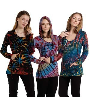 Womens Tie Dye Spandex Hoodie Top - HalfMoonMusic