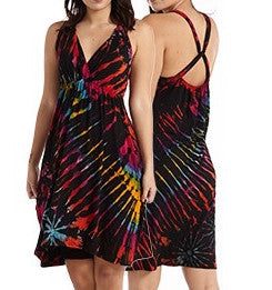 Womens Spandex Tie-Dye Cross Back Mini Dress - HalfMoonMusic