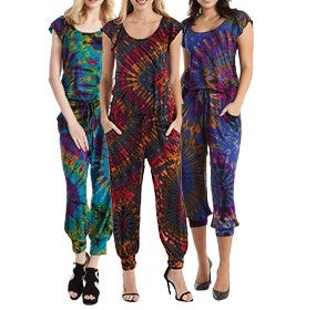 Tie Dye Spandex Short Sleeve Romper - HalfMoonMusic