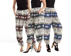 Rayon Elephant Print Drawstring Harem Pants - HalfMoonMusic