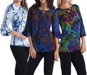 Women's Tie Dye Spandex Lace-up Top - HalfMoonMusic