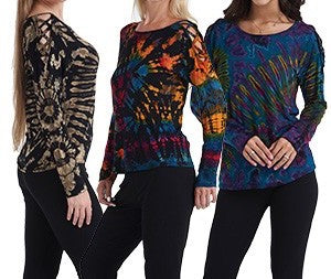 Women's Tie Dye Spandex Lace-Shoulder Top - HalfMoonMusic