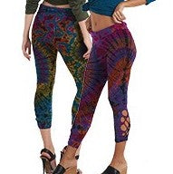 Tie Dye Spandex Crop Cross Bottom Capri Leggings - HalfMoonMusic