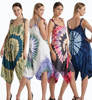 Rayon Spiral Tie Dye Shortie Jumpsuit - HalfMoonMusic