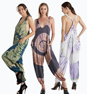 Rayon Spiral Tie Dye Jumpsuit with Pockets - HalfMoonMusic