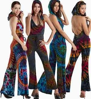 Backless Tie Dye Hooded Jumpsuit - HalfMoonMusic