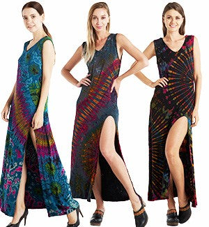 Tie Die Spandex Sleeveless Dress With Slit - HalfMoonMusic