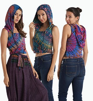 Tie Dye Spandex Hooded Sleeveless Crop Top - HalfMoonMusic