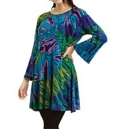 Womens Long Sleeve Tie Dye Tunic Top - HalfMoonMusic