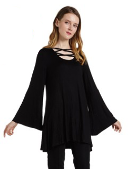 Cross Front Bell Sleeve Tunic Top - HalfMoonMusic