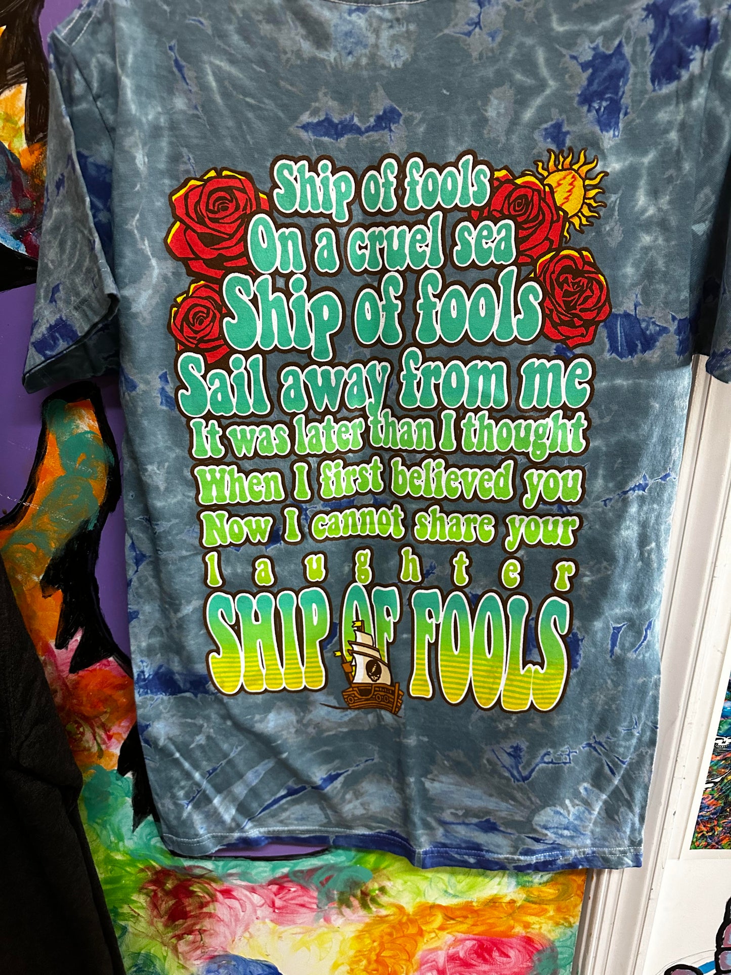 Men's Grateful Dead Tie Dye Ship of Fools Lyrics T-Shirt