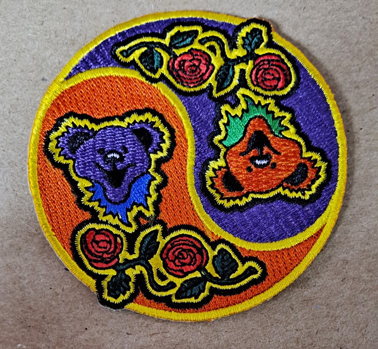 Grateful Dead Dancing Bear Yin Yang Roses Patch - HalfMoonMusic