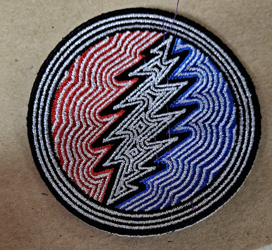 Grateful Dead Silver Lightning Bolt Ripples Patch - HalfMoonMusic