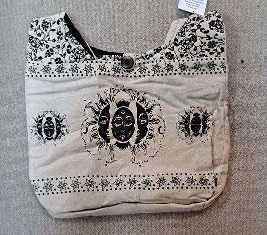 Cotton Split Three Sun Face Hobo Bag - HalfMoonMusic