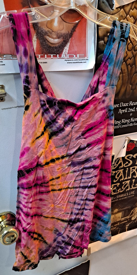 Women's Rayon Spandex Tie-Dye Tickled Pink Lattice Back Tank Top - HalfMoonMusic