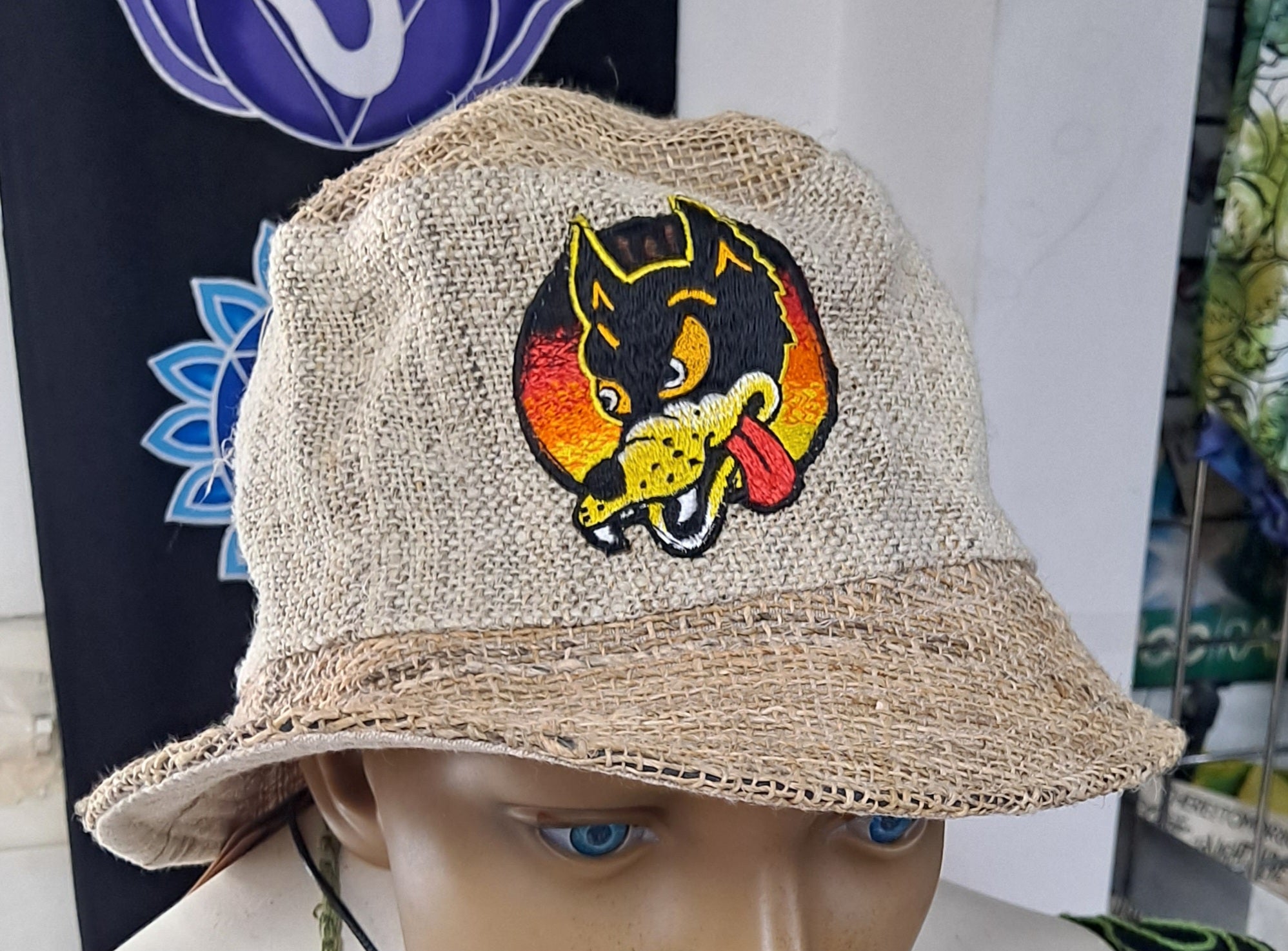 Grateful Dead Hemp Patchwork Dire Wolf Embroidered Bucket Hat