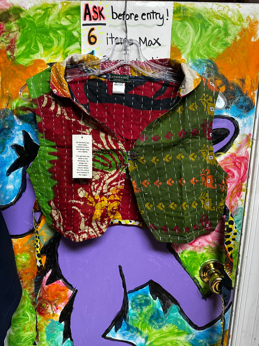 Women's Kantha Cotton Scollar Button Vest