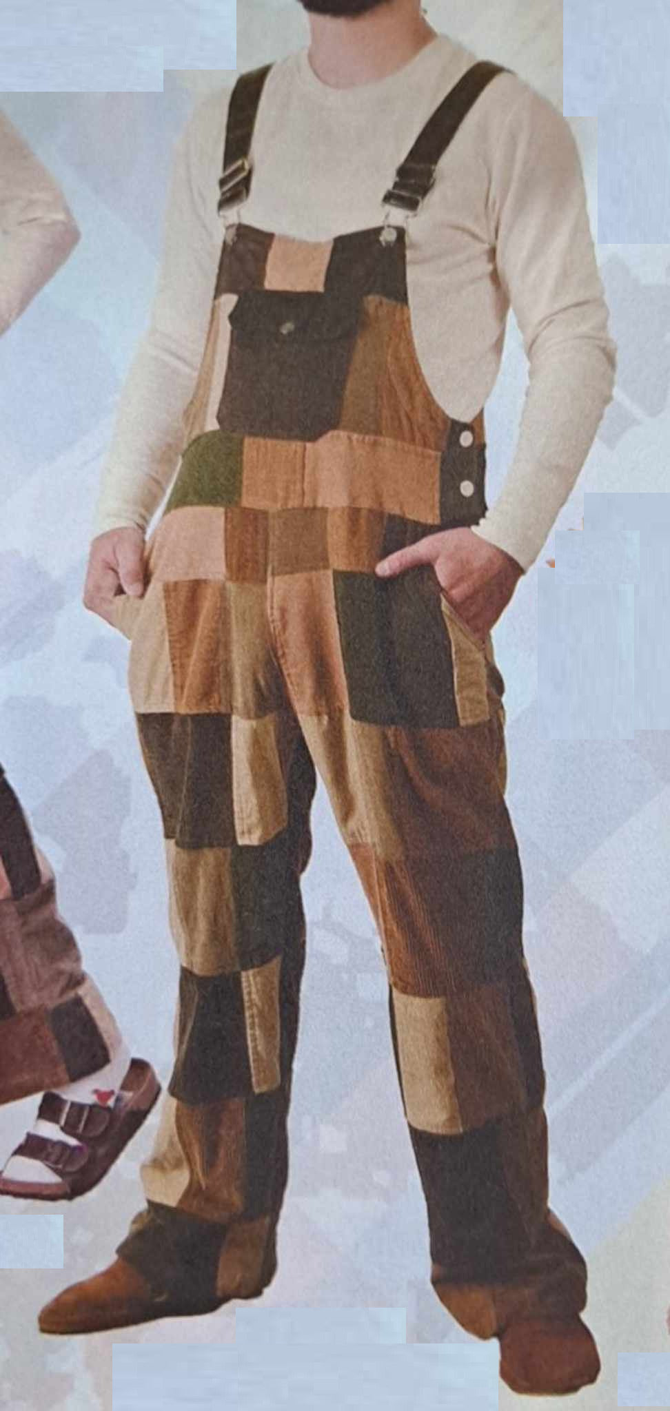 Unisex Corduroy Blocky Patchwork Overalls