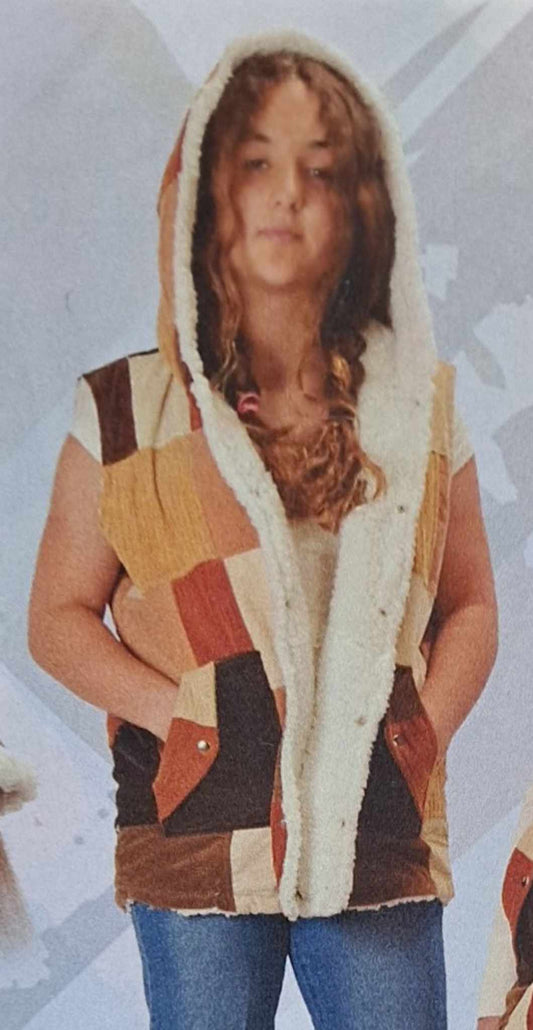 Unisex Corduroy Patchwork Sherpa Fleece Lined Hoodie Vest
