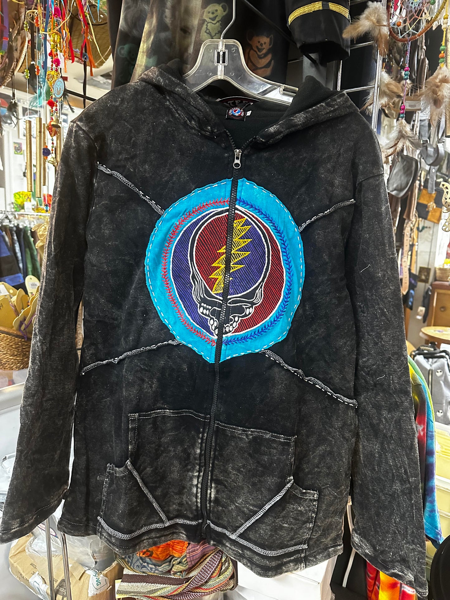Women's Stonewash Patchwork Embroidered SYF Hoodie Jacket