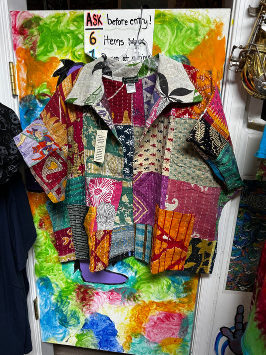 Unisex Kantha Cotton Patchwork Collared Over Shirt