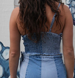 Women's Soft Stretch Denim 2 Tone V Neck Crop Top