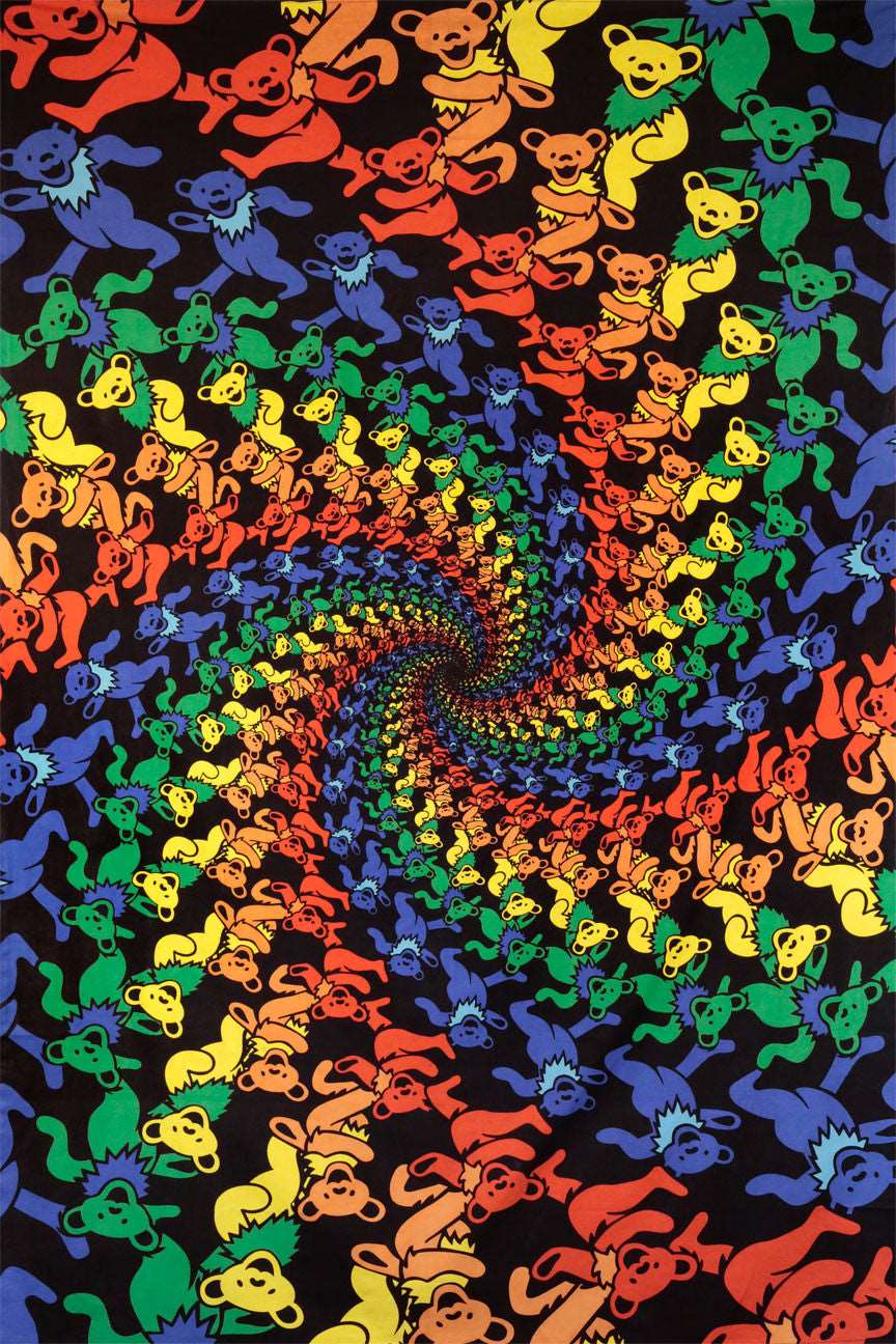 3D Spiral Rainbow Dancing Bears Tapestry - HalfMoonMusic