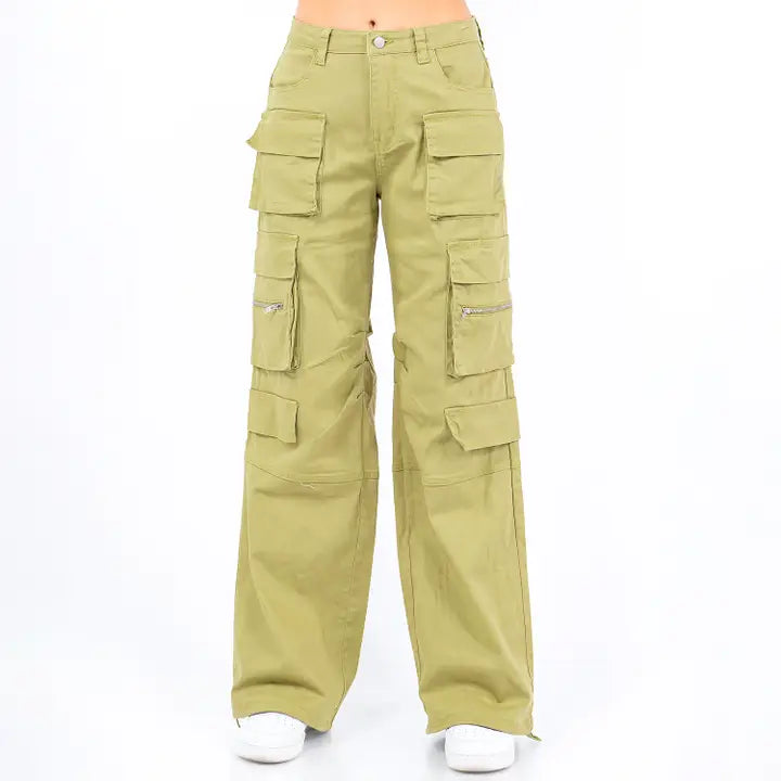 Women's Wide Leg Multi Pocket Pants Sage