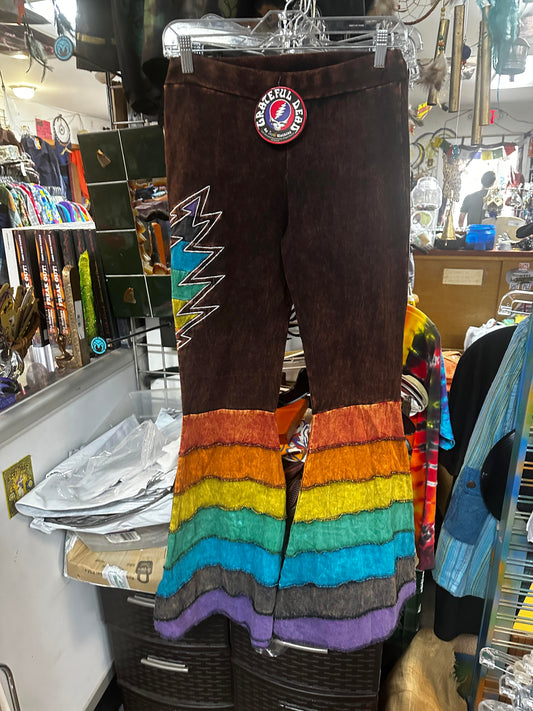 Women's Stonewash Patchwork Razor Cut Rainbow Bolt Bell Bottoms