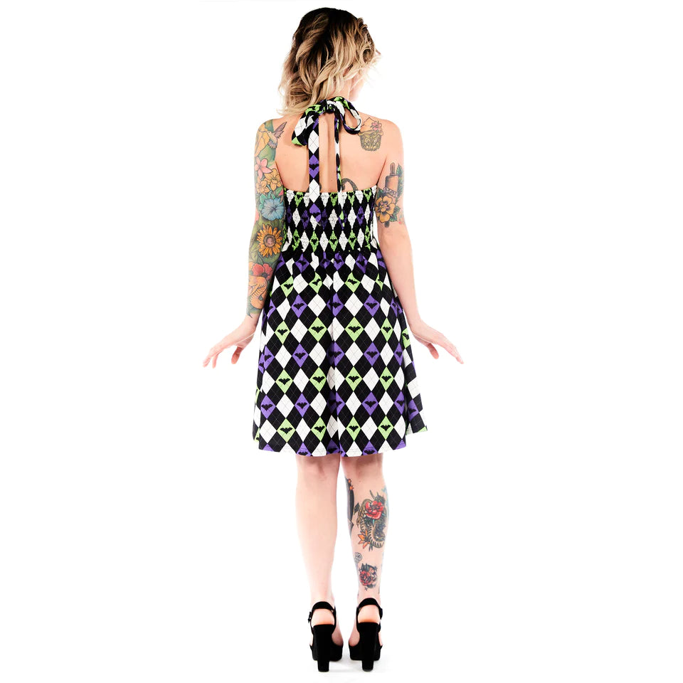 Sourpuss Bat Argyle Peekaboo Halter Dress