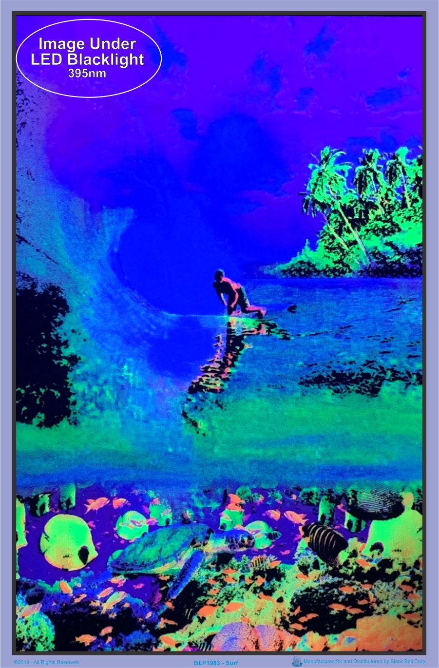 Surfer Coral Reef Flocked Blacklight Poster