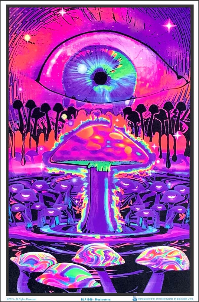 Mushrooms Blacklight Poster