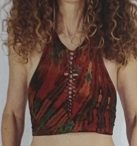 Women's Rayon Spandex Tie-Dye Braided Front Halter Top