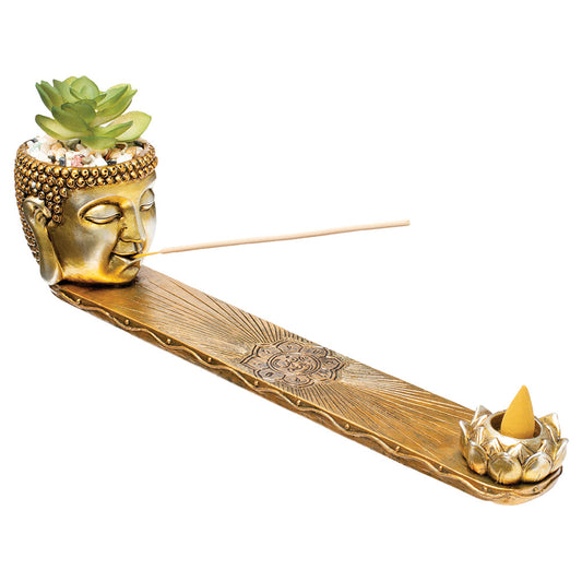 Buddha with Faux Plant Incense Burner