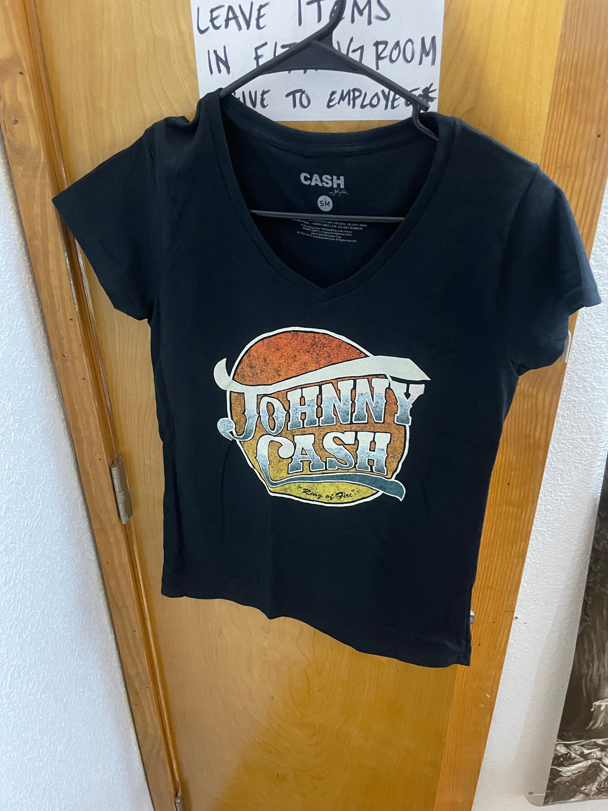 Women's Johnny Cash Ring of Fire Circle V Neck T-Shirt