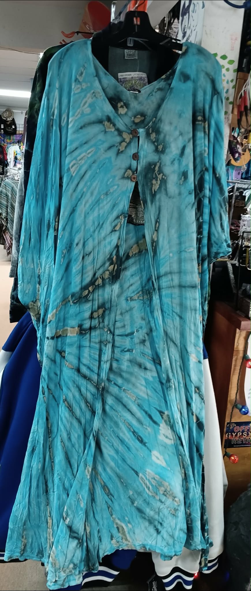 Women's Viscose Grateful Dead Tie-Dye Stealie Embroidery Flowy Sleeves Duster Top