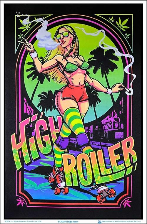 High Roller Girl Flocked Blacklight Poster
