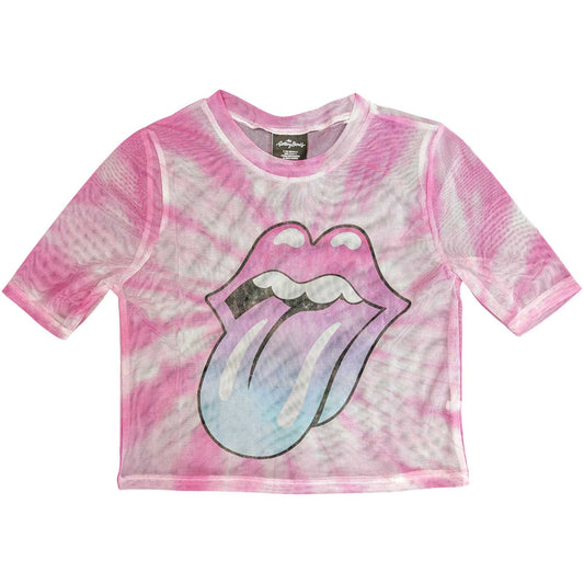 The Rolling Stones Mesh Ladies Crop Top: Pink Gradient Tongue