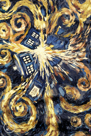 11x17 Tardis Starry Night Countertop Poster - HalfMoonMusic