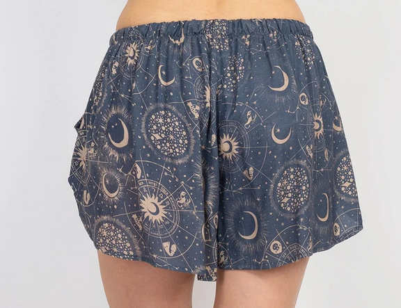 Women's Viscose Vintage Celestial Print Split-Side Shorts - HalfMoonMusic