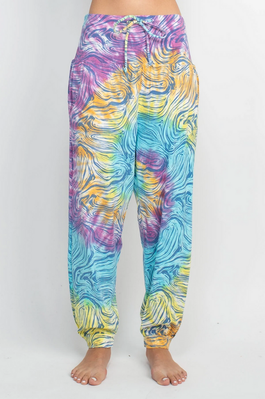 Women's Cotton Tie-Dye Psychadelic Mushroom Waves Jogger Pants - HalfMoonMusic