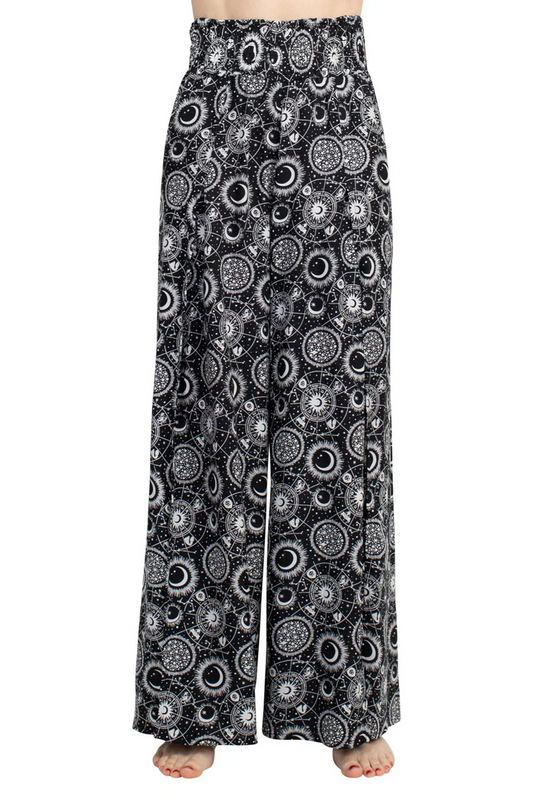 Women's Viscose Flowy Celestial Space Print Slit-Side Pants - HalfMoonMusic