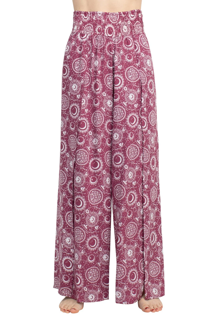 Women's Viscose Flowy Celestial Space Print Slit-Side Pants - HalfMoonMusic