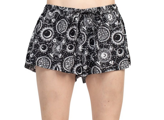 Women's Viscose Flowy Celestial Space Print Shorts - HalfMoonMusic