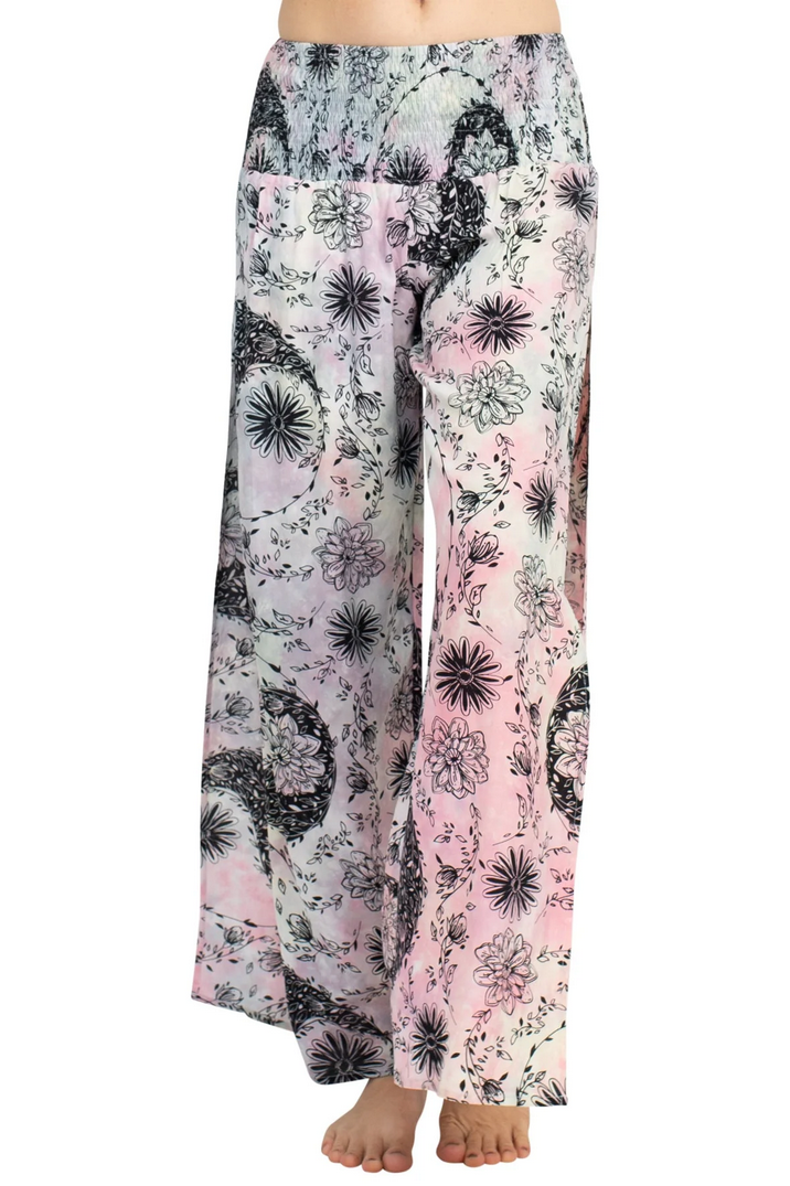 Women's Rayon Tie-Dye Side-Slit Yin Yang Flowers Harem Pants - HalfMoonMusic