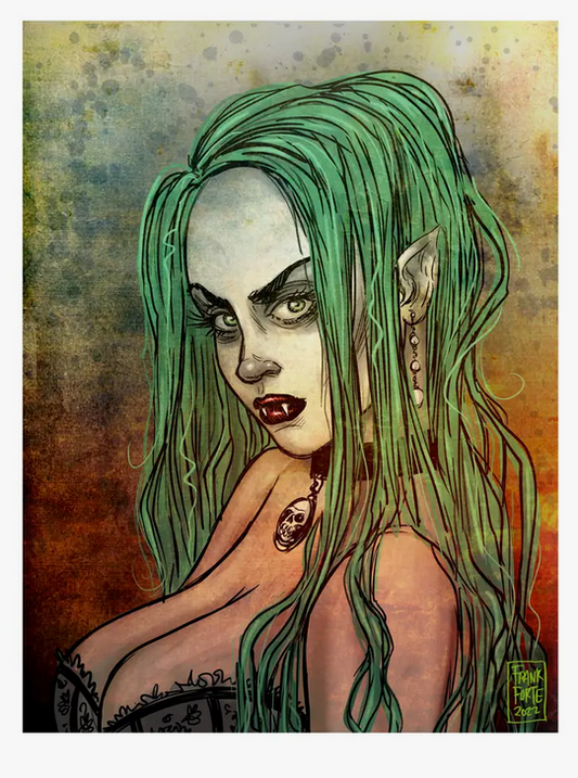 Green Hair Goth Girl Art Print - HalfMoonMusic