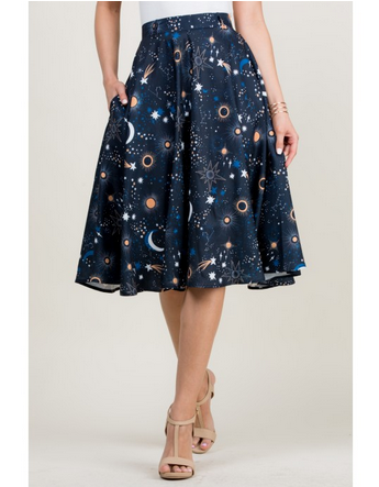 Women's All Over Galaxy Print Skirt With Pockets - HalfMoonMusic